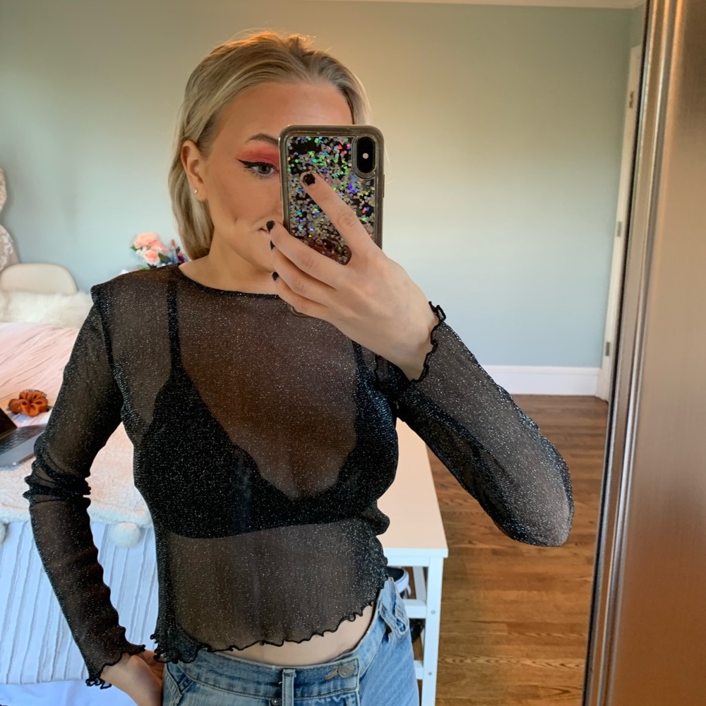 LA hearts shimmer black top